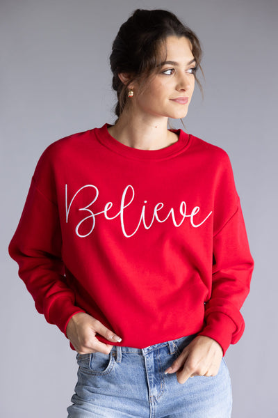 001-1897-Believe-Sweatshirt-in-Red-GT033_grande.jpg 1897 Active Believe Embroidered Fleece Sweatshirt for Women in Red
