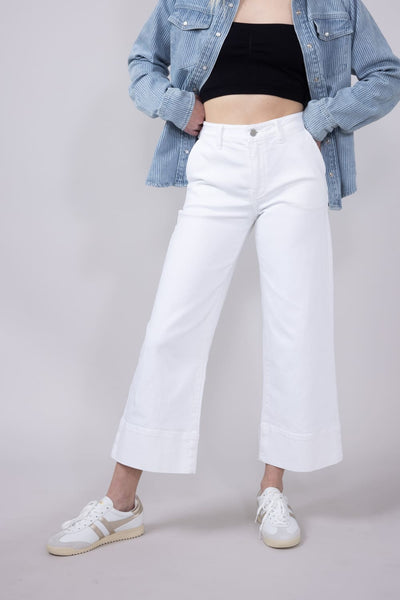KanCan High Rise Cropped Wide Leg Jeans for Women in White