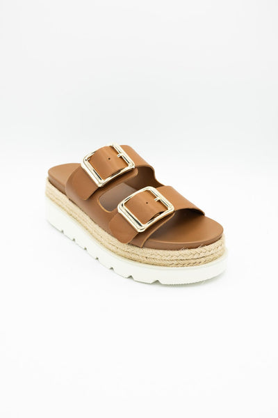 Madden Girl Mythical 2 Band Platform Sandals for Women in Caramel