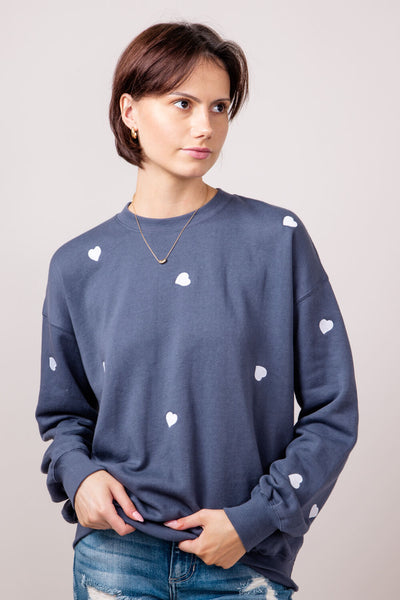 1897 Active Heart Embroidered Sweatshirt for Women in Blue