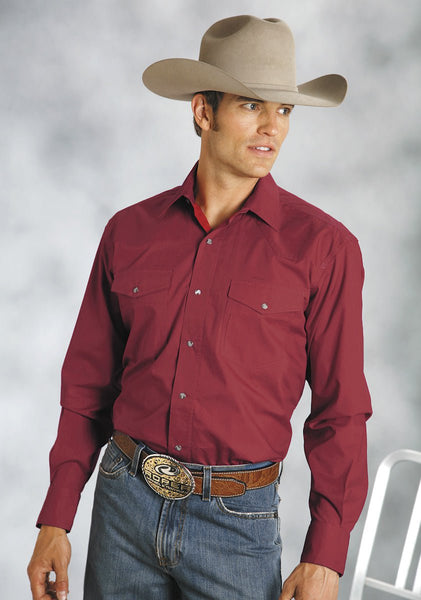 0300102651022_p__1_grande.jpg Roper Mens Red 100% Cotton L/S Snap 1 Pt Back Yoke Poplin Western Shirt