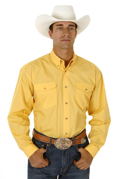 0300106650030_p__1_grande.jpg Roper Mens Yellow 100% Cotton L/S Tall Solid Poplin Long Tail Western Shirt