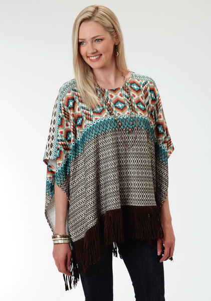 0305805147050a_grande.jpg Roper Aztec Print Ladies Brown Polyester Poncho Sweater