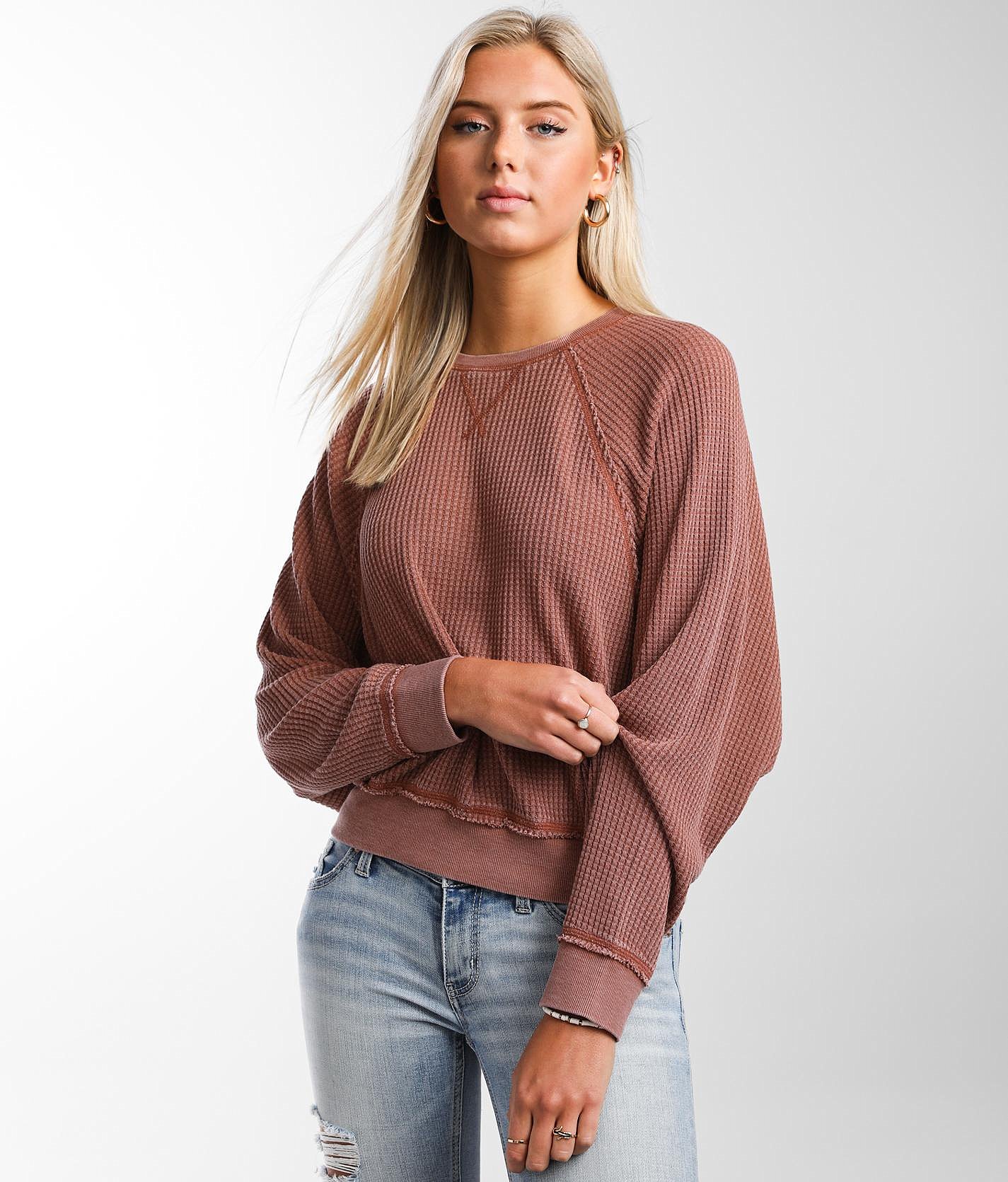 0bbe1dddb00291aa57c49b2b56ce6d4bv3.jpg Z Supply Claire Thermal Pullover - Women's Sweatshirts in Russet