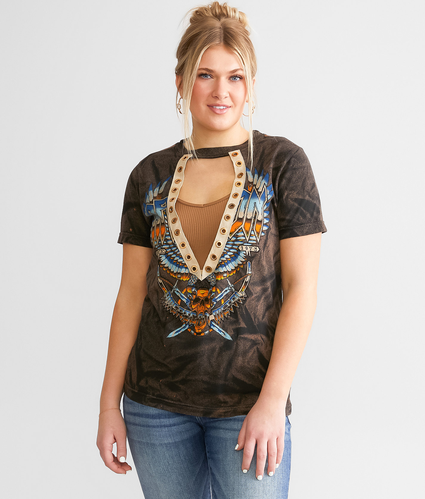 173ac82aad752dd95fa2379d66e46ddfv3.jpg Affliction Metal Storm T-Shirt - Women's T-Shirts in Black Wrinkle Splatter Wa