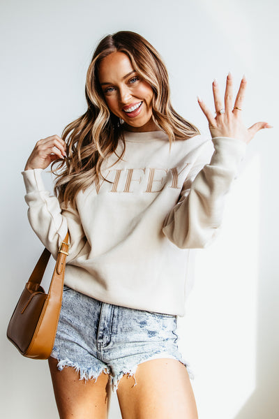 1897-Wifey-sweatshirt-cream_grande.jpg 1897 Active Embroidered Wifey Fleece Sweatshirt for Women in Cream