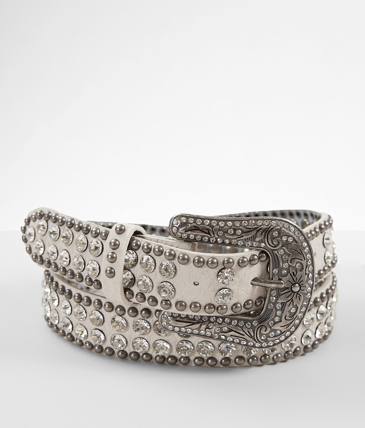BKE Skinny Leather Glitz Belt - Women's Belts in Cream