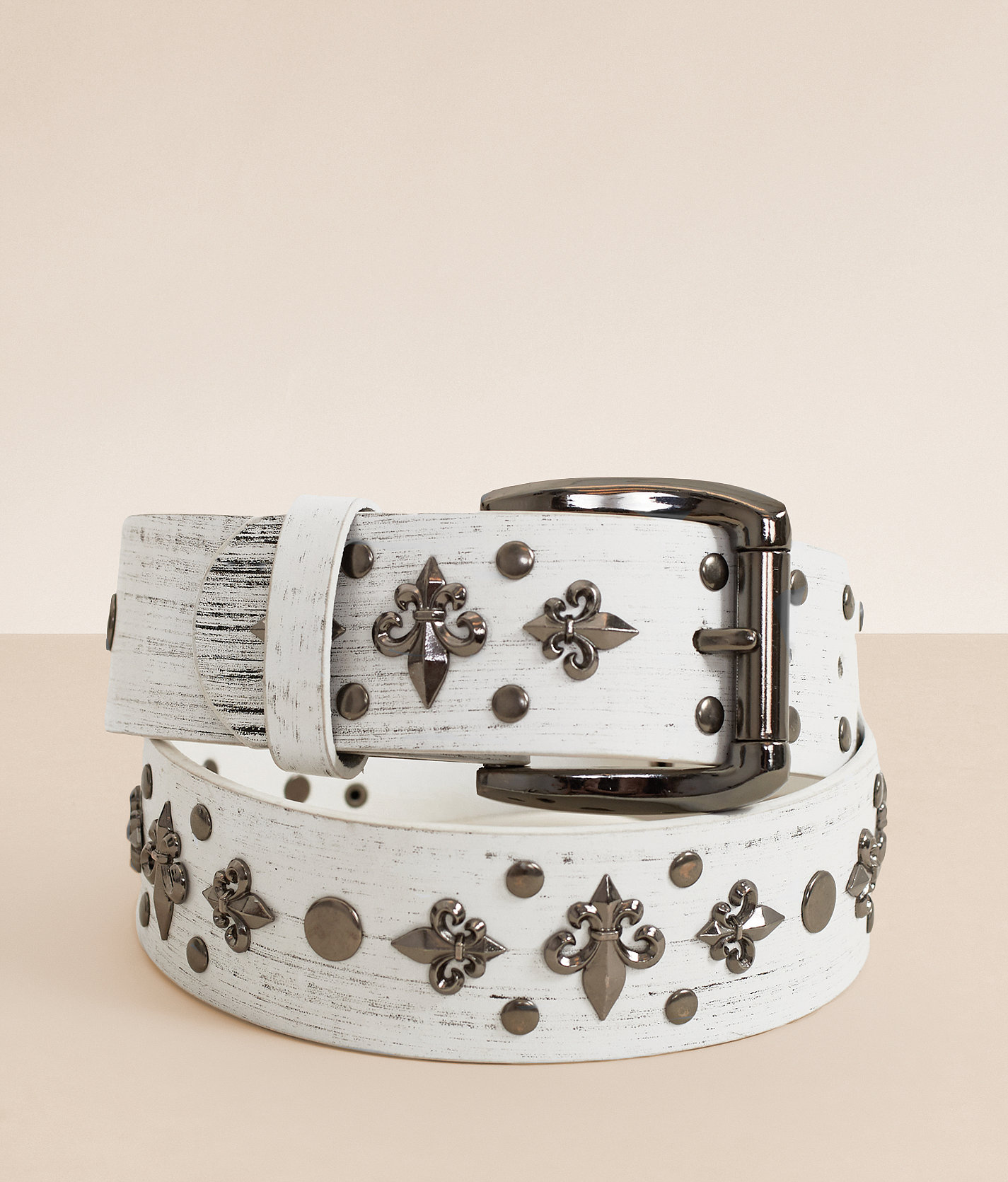 29d4c9ea8ac936edd7e8a0728968c755v3.jpg BKE Studded Fleur Leather Belt - Men's Belts in White