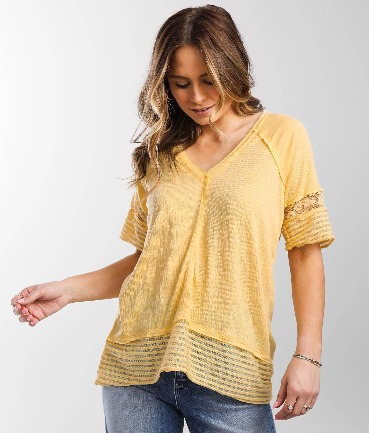2db736780f6a3f5b3f4d0dcd6fd68065v3.jpg Daytrip Textured Knit Top - Women's Shirts & Blouses in Golden Haze