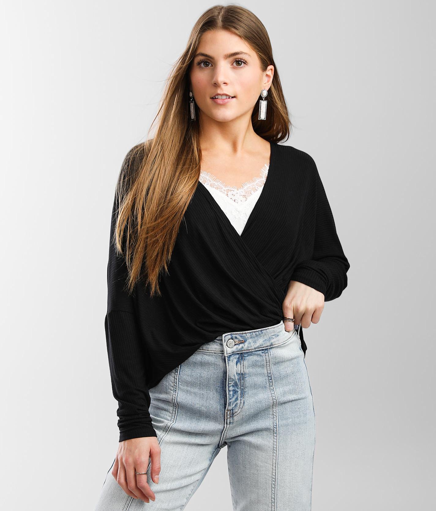 42ca5643cab2fedfcc7ed1a02c88204cv3.jpg Hyfve Ribbed Crossover Top - Women's Shirts & Blouses in Black