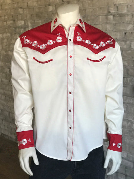 67-ELV-1_grande.jpg Rockmount Mens Red/White 100% Cotton Loving You 2-Tone L/S Shirt