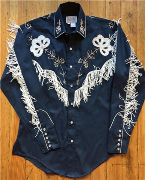 6723-navy_grande.jpg Rockmount Mens Navy 100% Cotton Vintage Fringe Western L/S Shirt