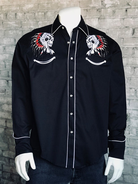 6738-1_grande.jpg Rockmount Mens Black 100% Cotton Chief Skull Western L/S Shirt