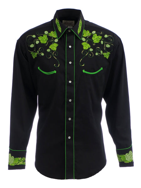 6799-BEER-BLK-SML_1_grande.jpg Rockmount Mens Black 100% Cotton L/S Western Shirt Vintage Hops Embroidered