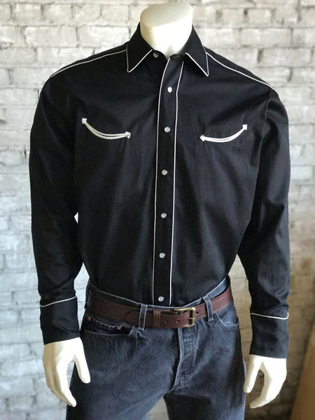 6799-BLK-1_grande.jpg Rockmount Mens Black 100% Cotton Solid Vintage Western L/S Shirt
