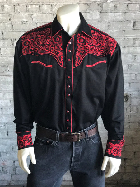 6859-RED-1_grande.jpg Rockmount Mens Black/Red 100% Cotton Vintage Tooling Western L/S Shirt