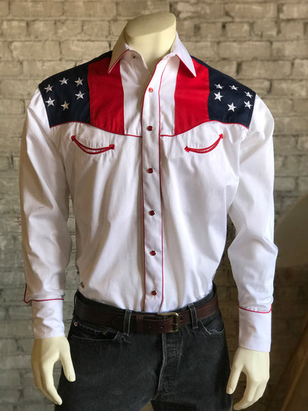 68USA-1-v2_grande.jpg Rockmount Mens Red/White 100% Cotton US Flag & Eagle Western L/S Shirt