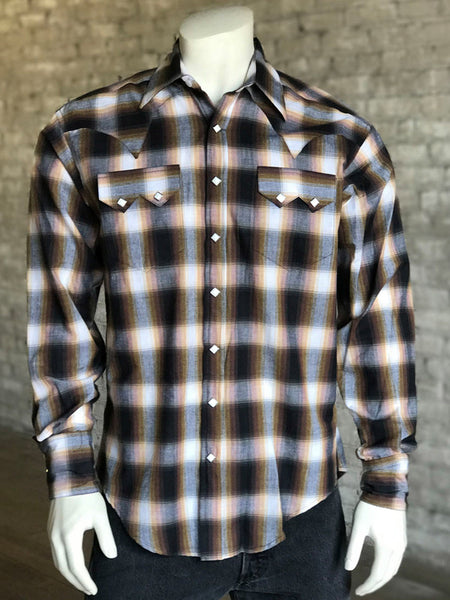 693-BRN-1_grande.jpg Rockmount Mens Brown 100% Cotton Shadow Plaid Western L/S Shirt