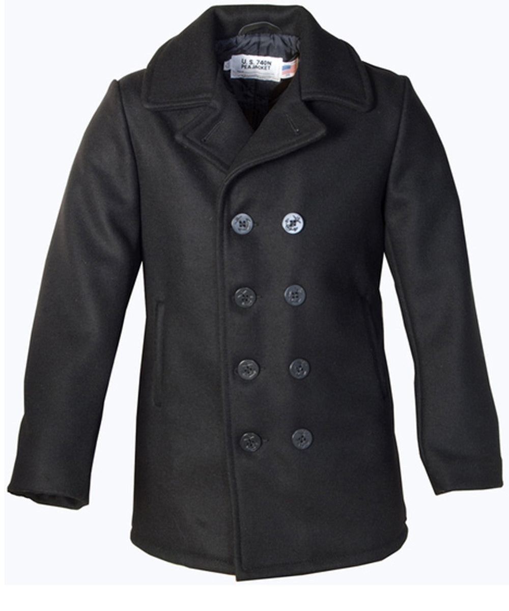 740-black_1200x1440.jpg Schott Men's Classic Wool Pea Coat - Black