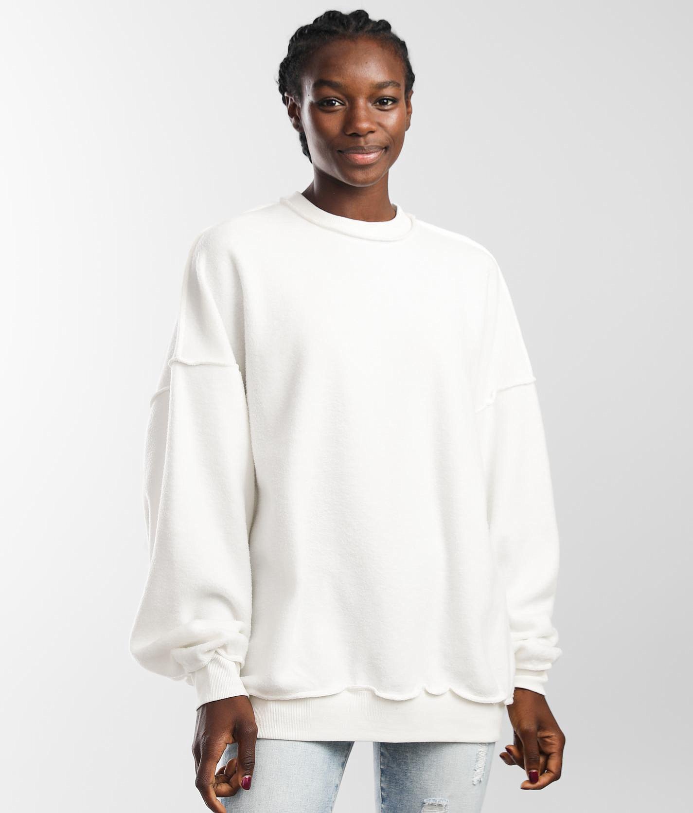 FITZ + EDDI Reverse Fleece Pullover - One Size - Women's Sweatshirts in White