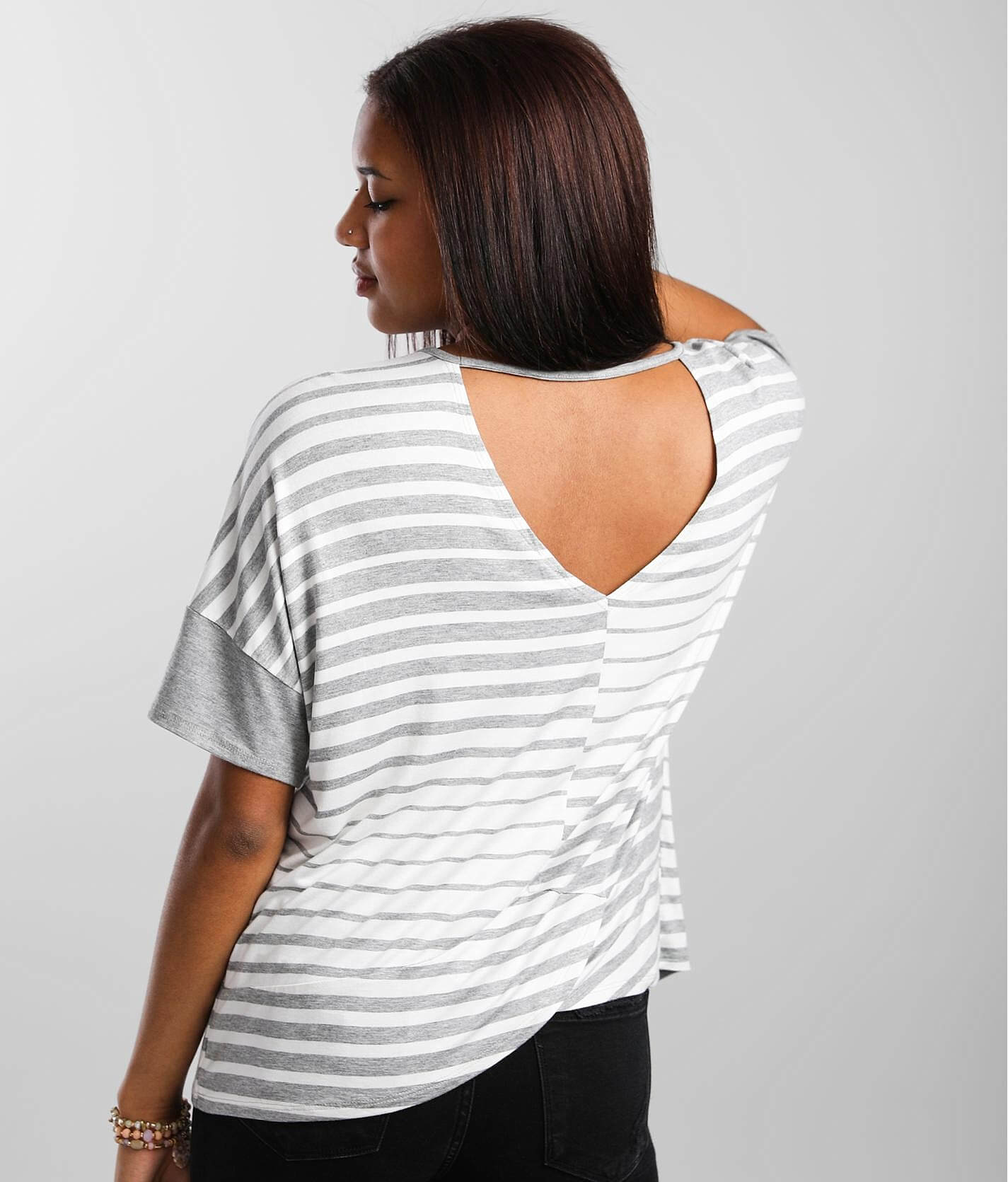 84a8b8415707595a1bc735a59e0bd8a7v3.jpg BKE Striped Tulip Back Top - Women's Shirts & Blouses in Heather Grey Cream