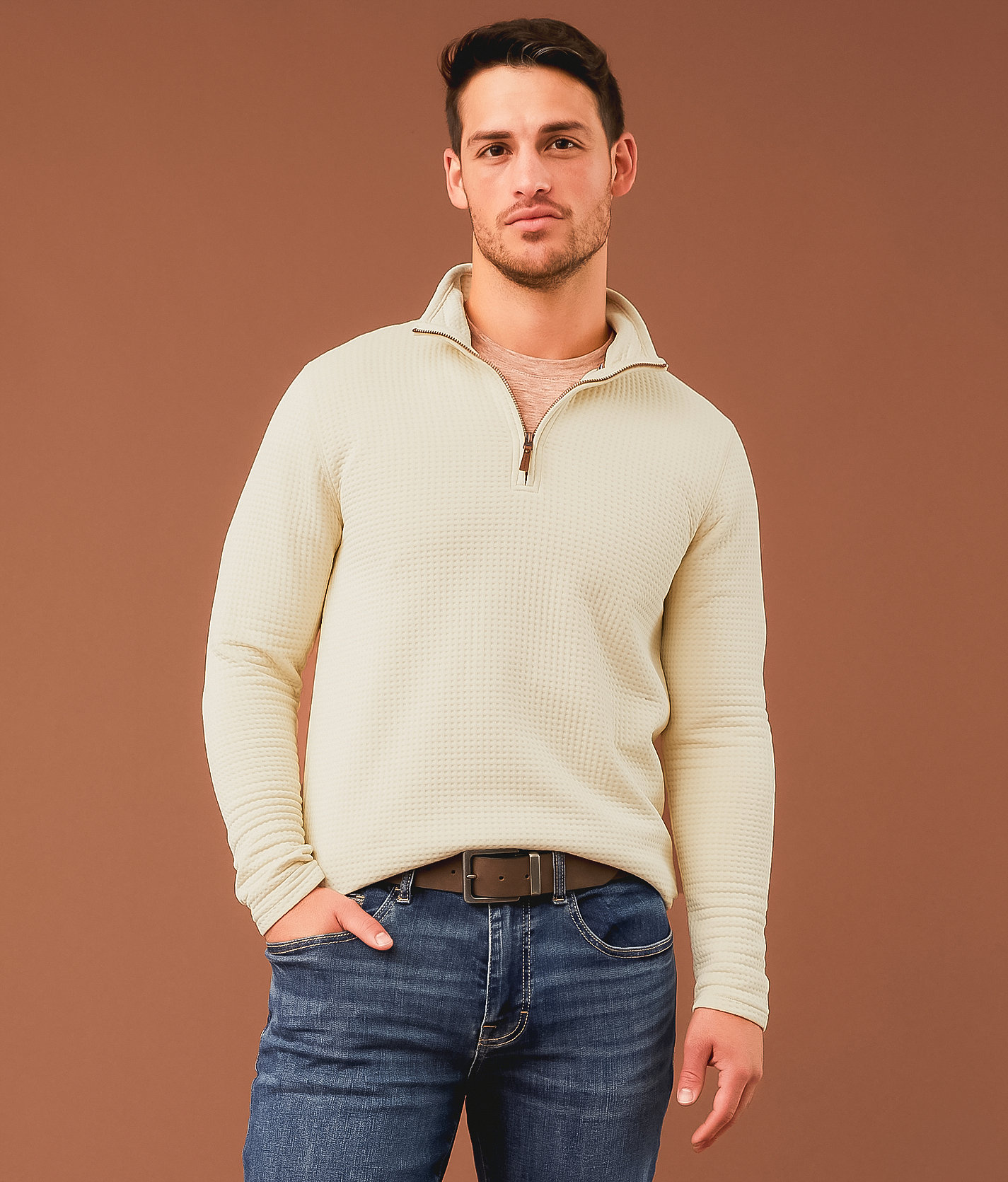 Outpost Makers Waffle Quarter Zip Pullover - Men's Sweatshirts in Summer Sand