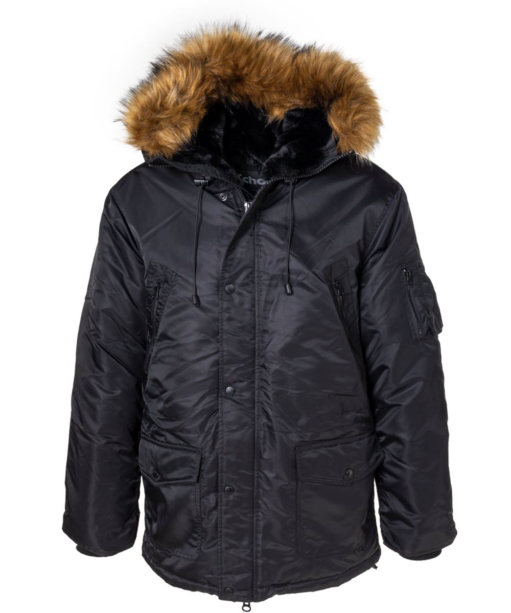 9238_BLK_FRT1_1200x1440.jpg Schott NYC Men's Nylon Flight Satin N-3B Jacket - Black