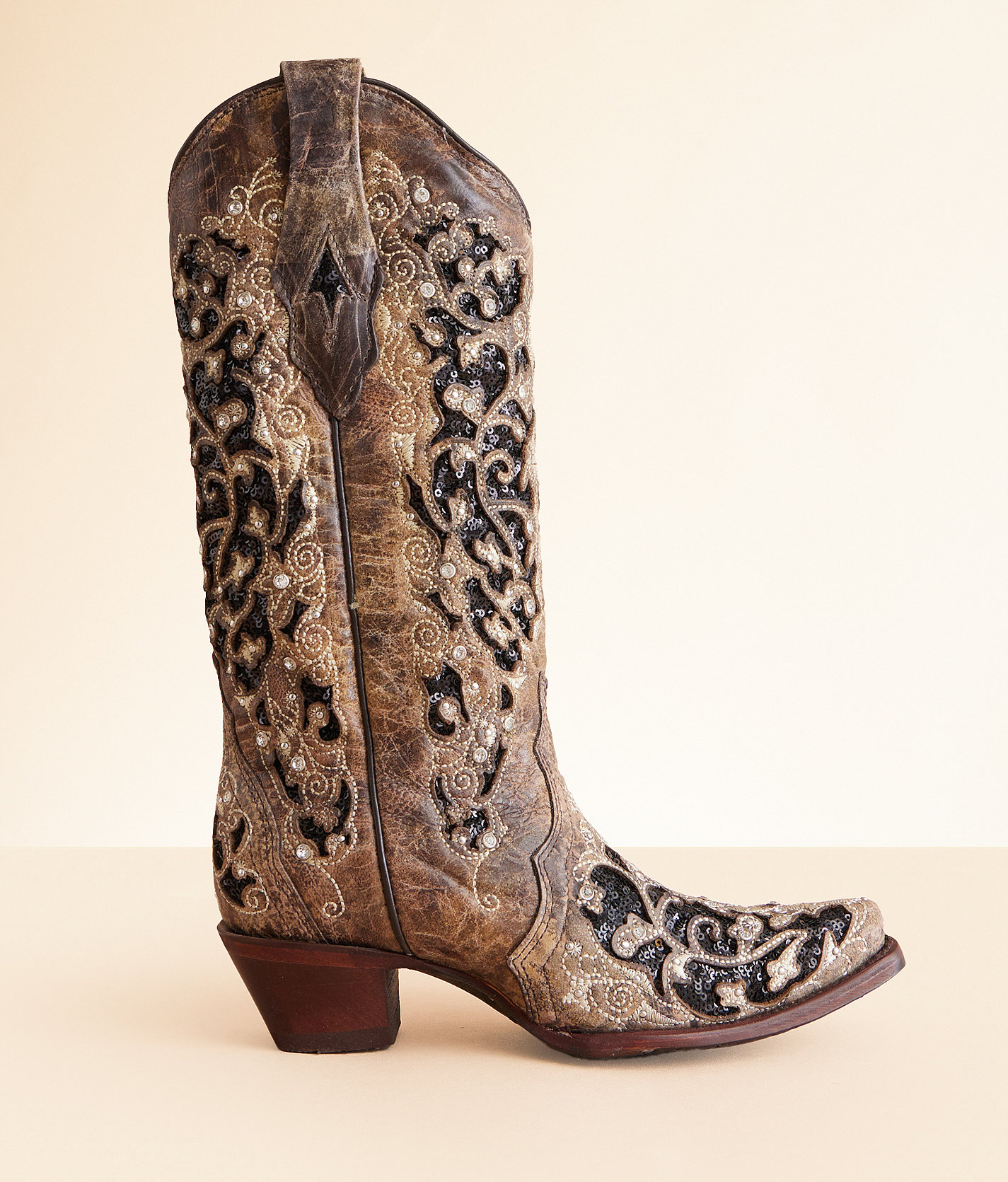 975860452d8fe35beb141443e9e04b00v3.jpg Corral Sequin Leather Western Boot - Women's Shoes in LD Brown