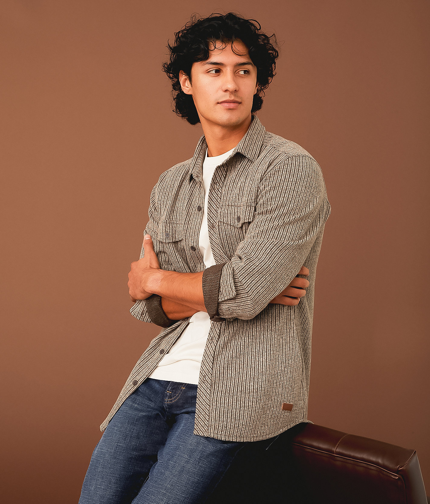 Outpost Makers Textured Athletic Knit Shirt - Men's Shirts in Brown Cream