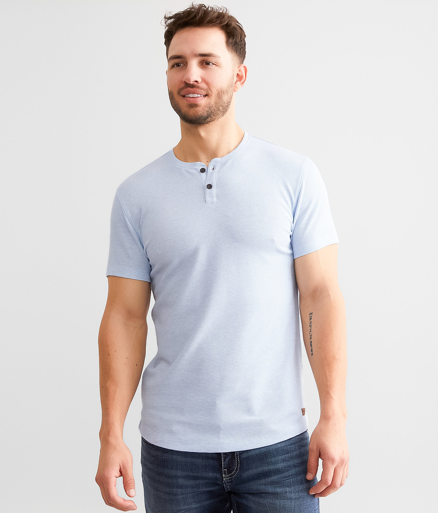 Outpost Makers Textured Knit Henley - Men's T-Shirts in Sky Writing