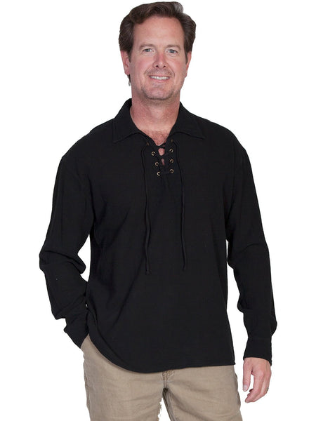 CM8-BLK_grande.jpg Scully Cantina Mens Black 100% Cotton Laceup Pullover Shirt
