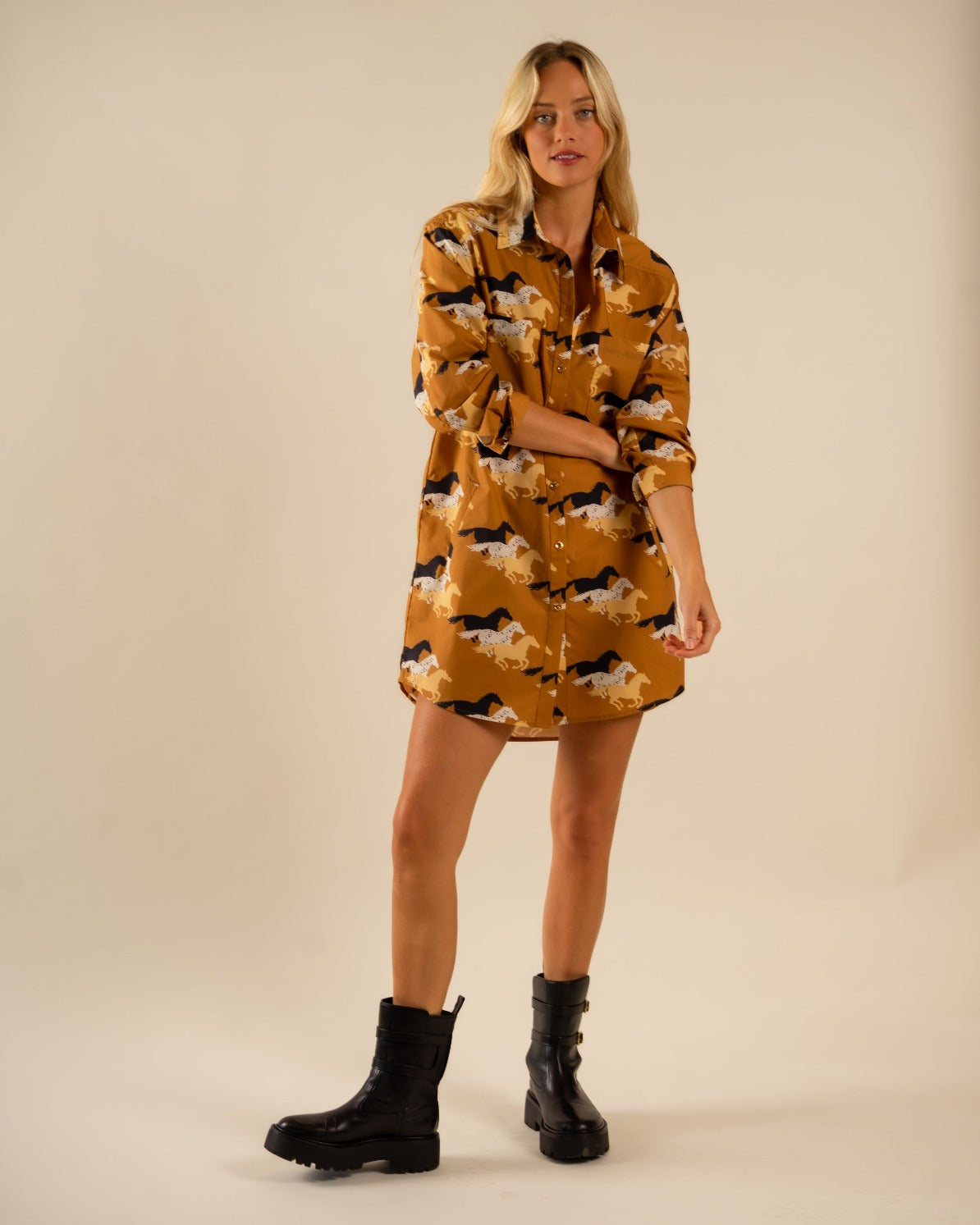 DSC04485.jpg Preslie Poplin Shirt Dress All Over Wild Horses Pattern