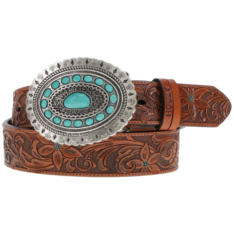 HWBLT021_Front_800x_42f58947-adff-49ad-89af-d587e8e27717.jpg Ladies Hooey "Medina" Classic Belt Brown/Turqoise with Turqoise Rodeo Buckle - HWBLT021