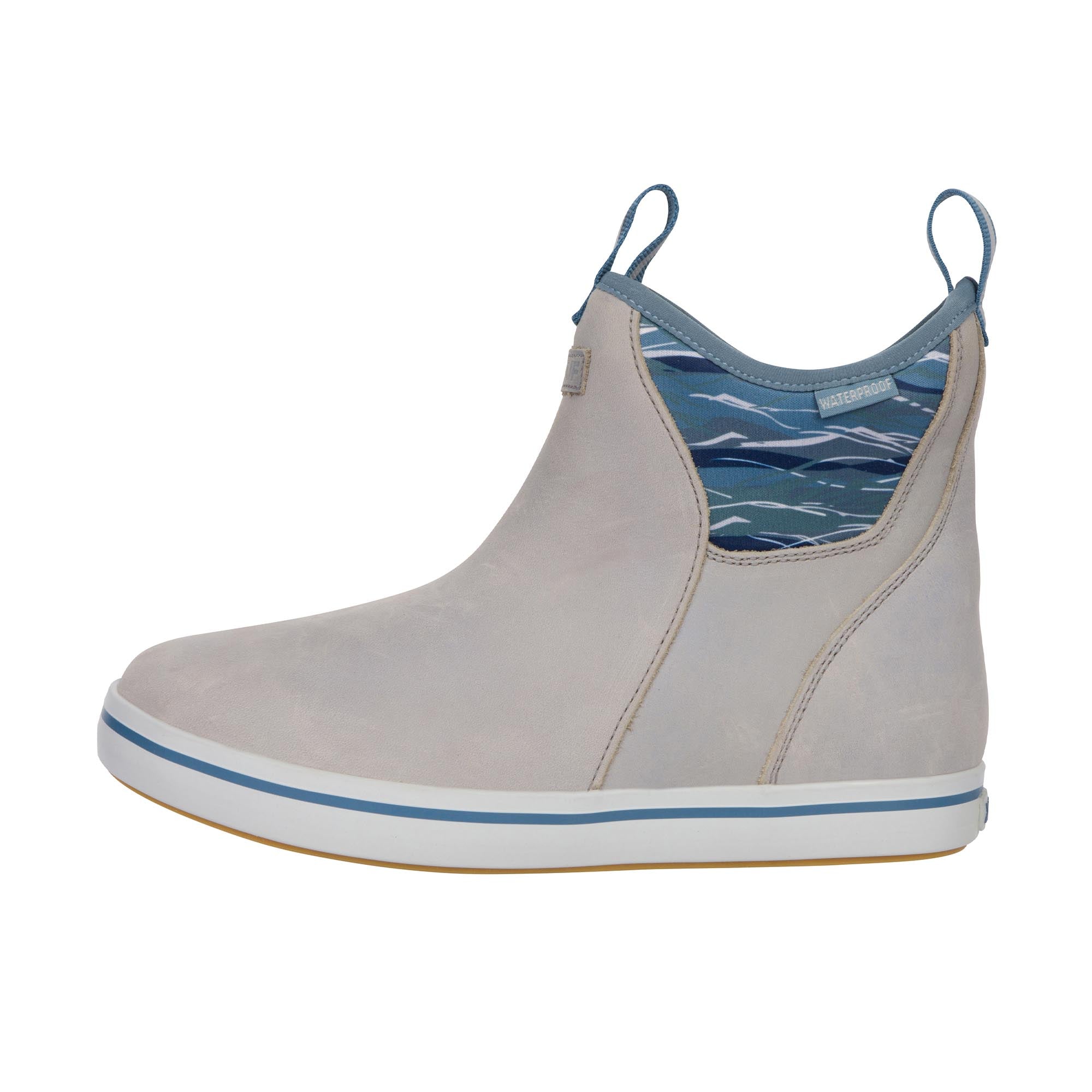 SH-86867-B.jpg Xtratuf Womens Ankle Deck Boot Leather Gray ISA Dolphin Blue Mirage Wa