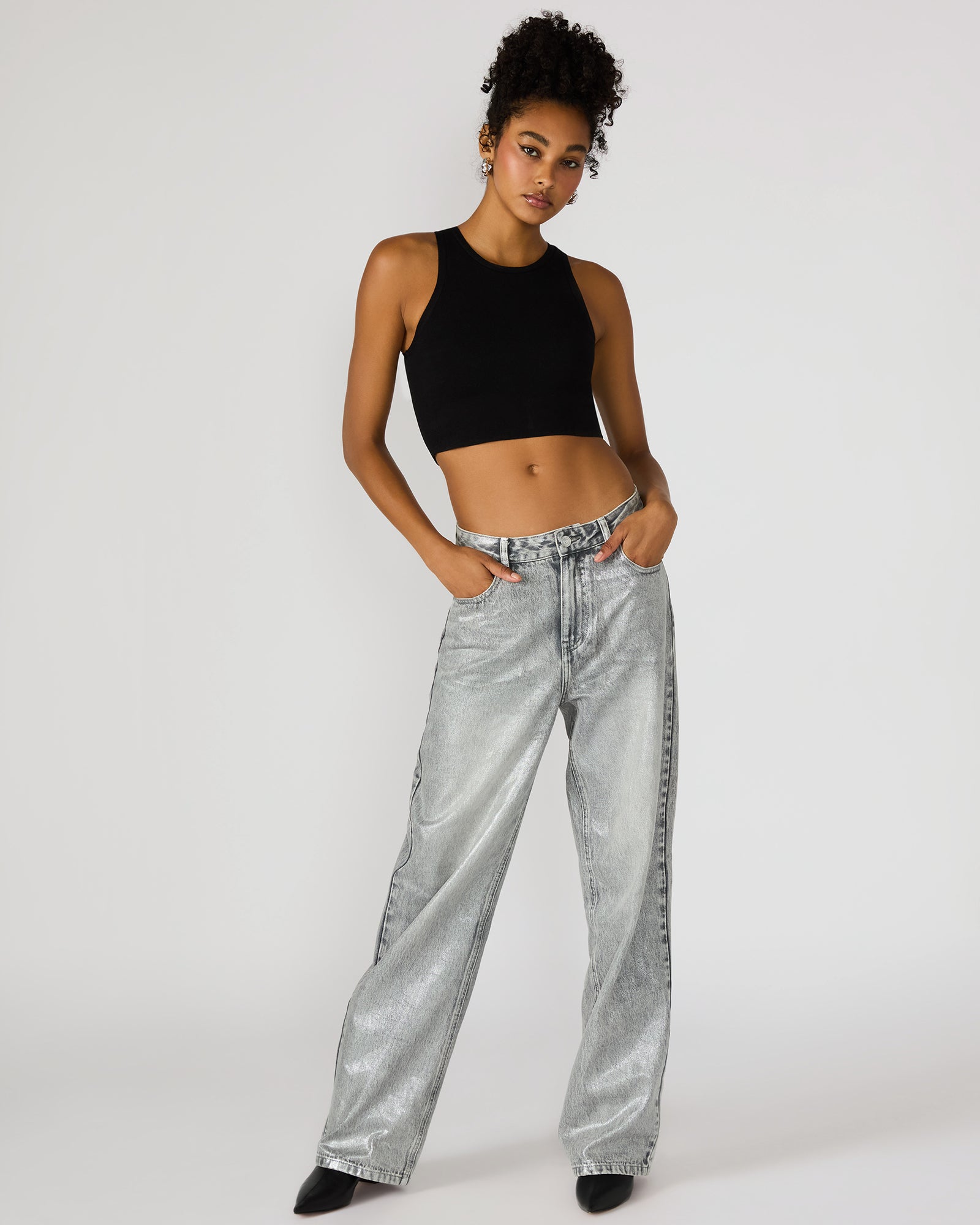 ZO Silver Straight-Leg Metallic Women's Jeans