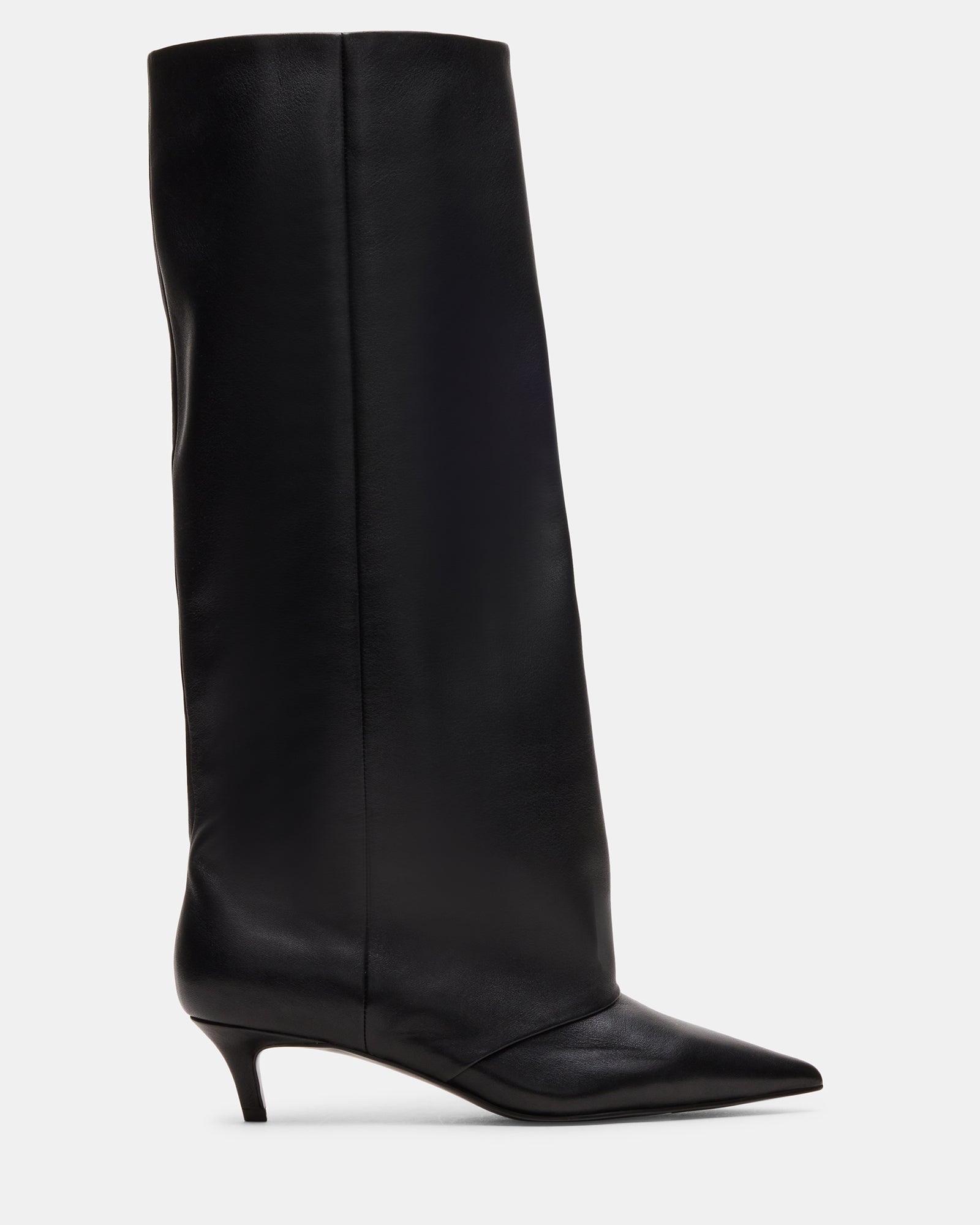 STEVEMADDEN_SHOES_LUCA_BLACK-LEATHER_01.jpg LUCA Black Leather Pointed-Toe Cuffed Kitten Heel Women's Boot