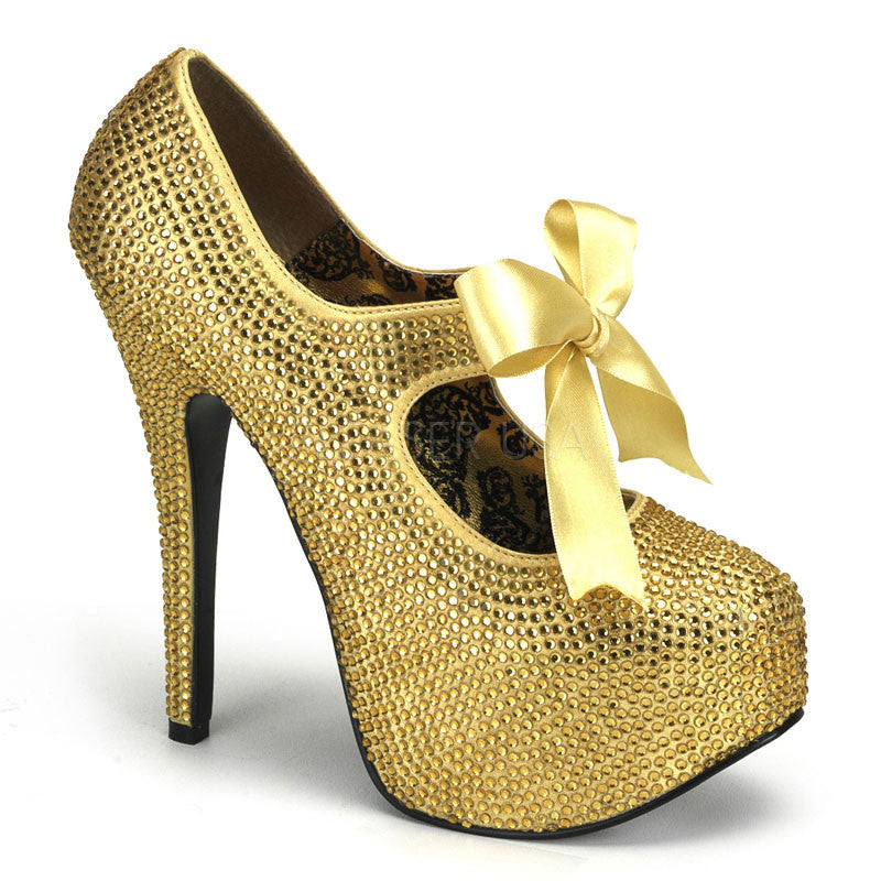 Teeze-04R-G__27185.jpeg Bordello TEEZE-04R Gold Rhinestones Platform Pumps With Bow Tie