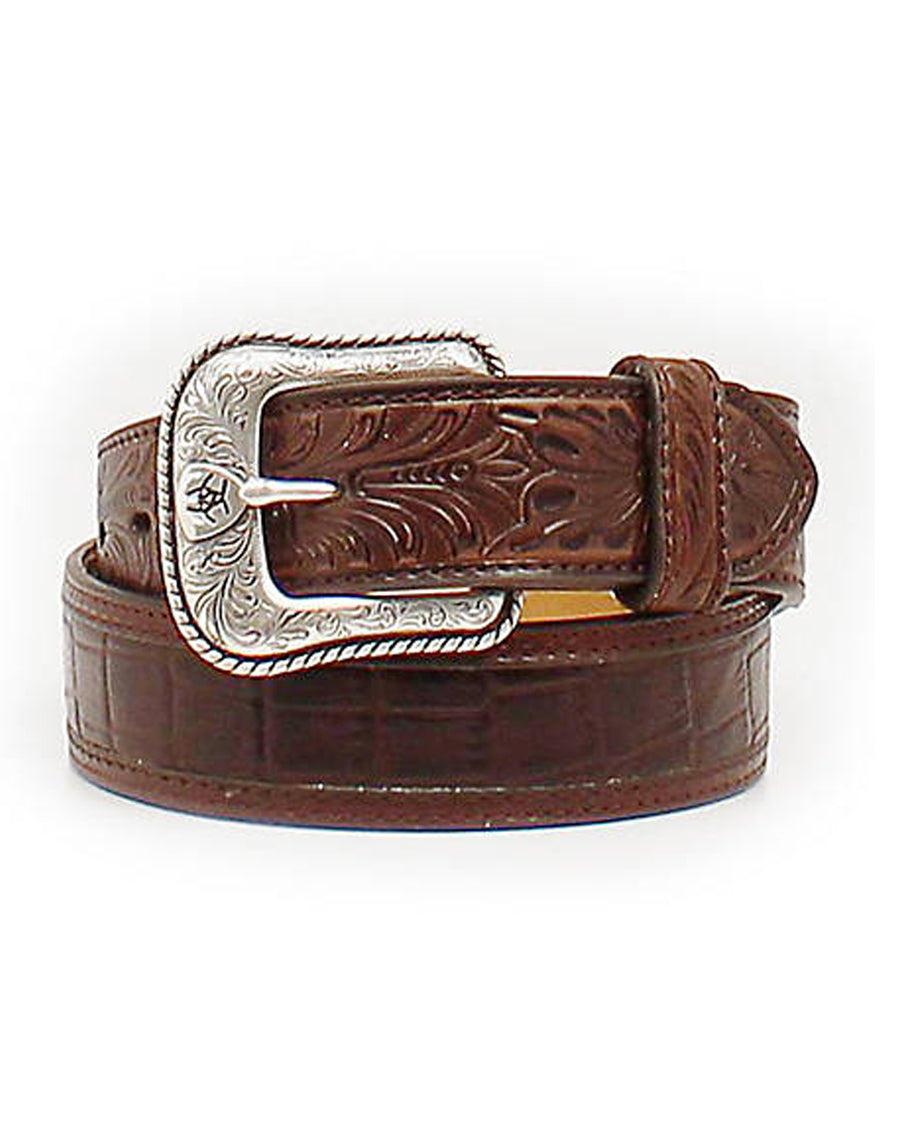 Tooled Crocodile Print Western Belt