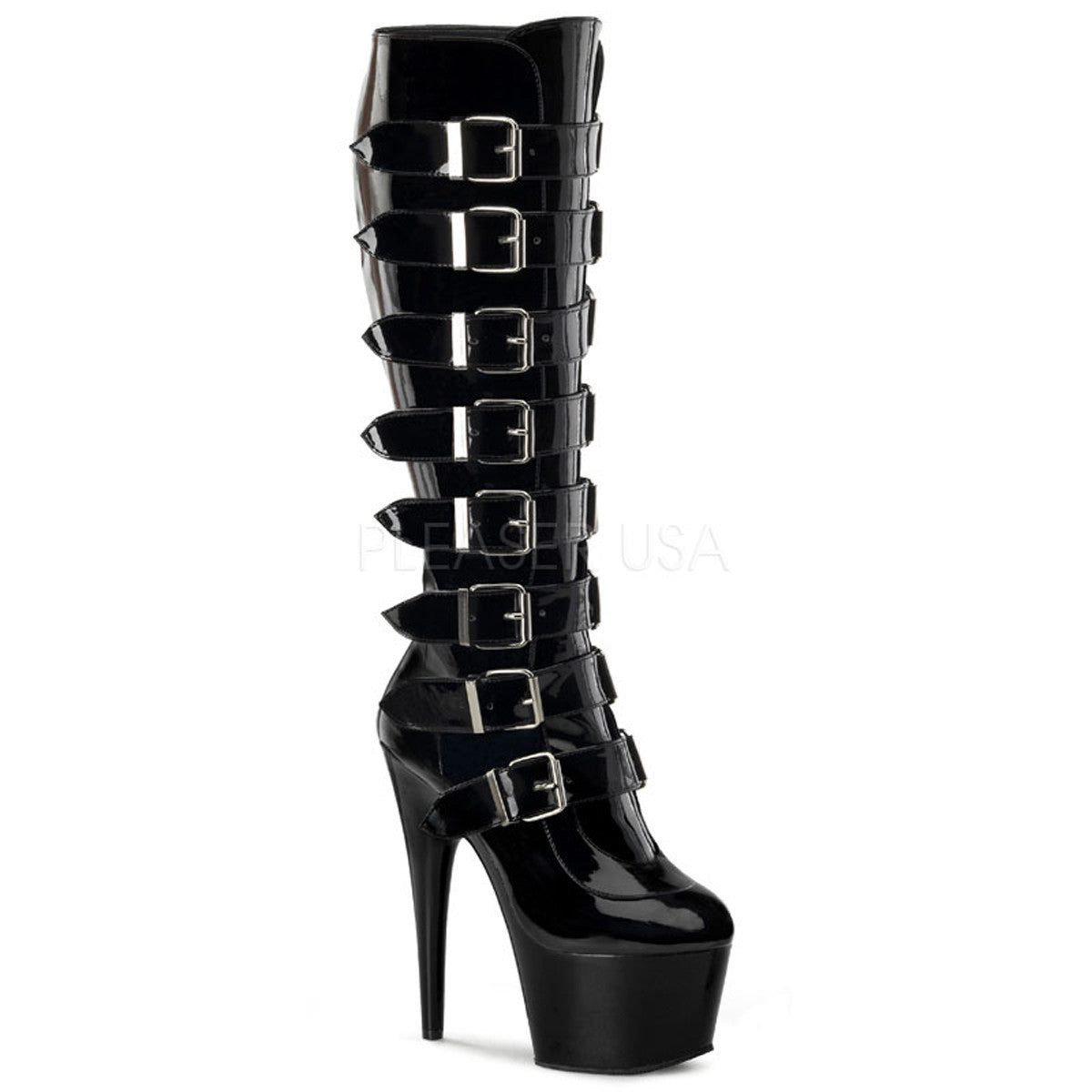 adore-2043-b__95855.jpeg Pleaser Adore-2043 7" Heel Buckle Strap Boots, Black Platform Knee High