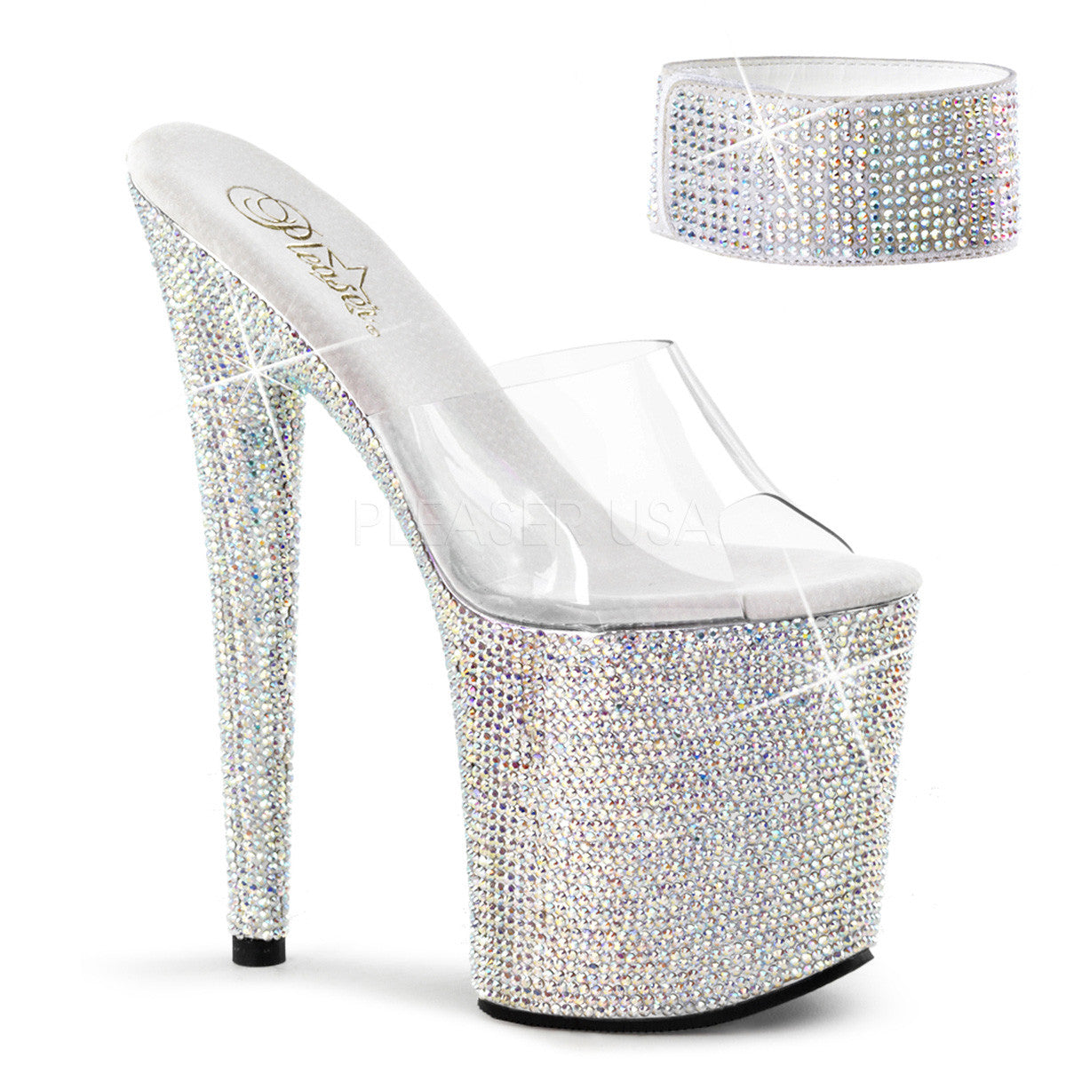 bejeweled-812rs-cs.jpg 8" Heel Silver Rhinestone Platform Sandals With Ankle Strap