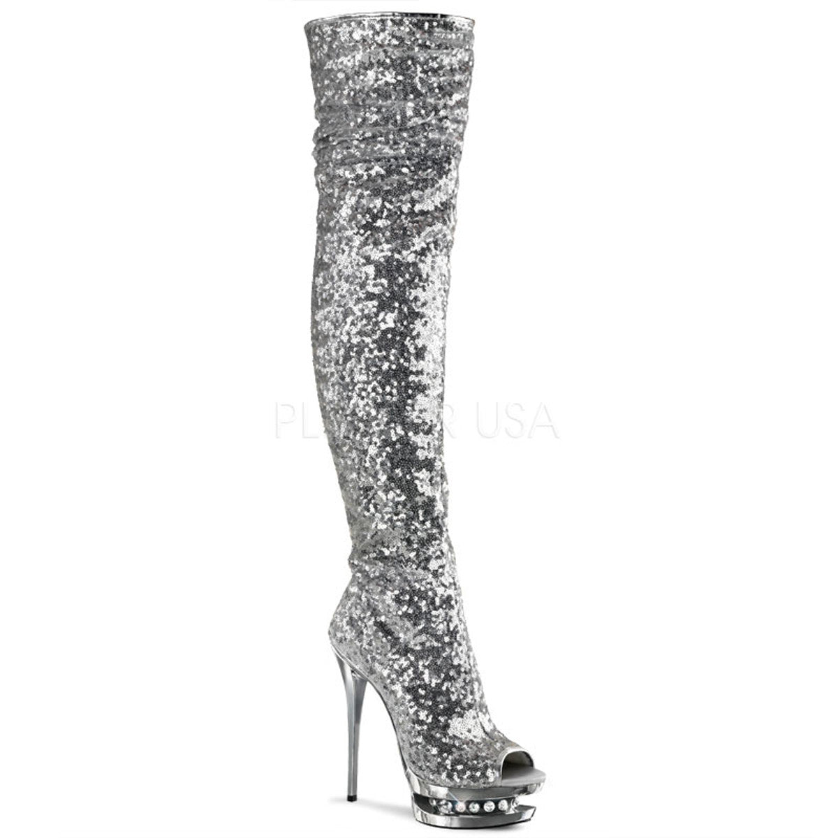 blondie-r3011-ssq__45775.jpeg 6 Inch Heel Silver Sequins-Silver Chrome Knee High Boots PLEASER BLONDIE-R-3011
