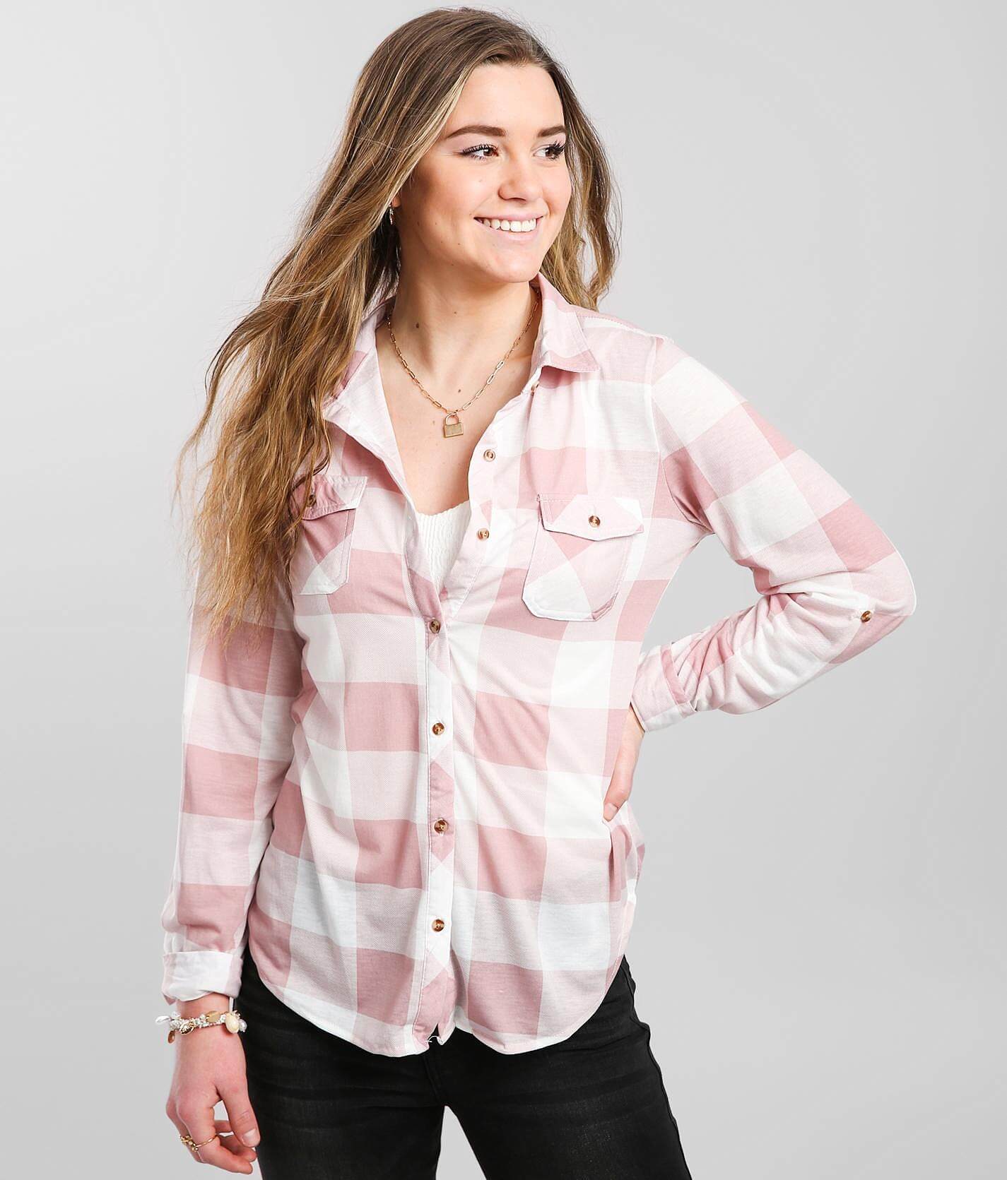 c50d35dd65a76b01c953244763de6b10v3.jpg Passport Knit Plaid Shirt - Women's Shirts & Blouses in Ivory Blush