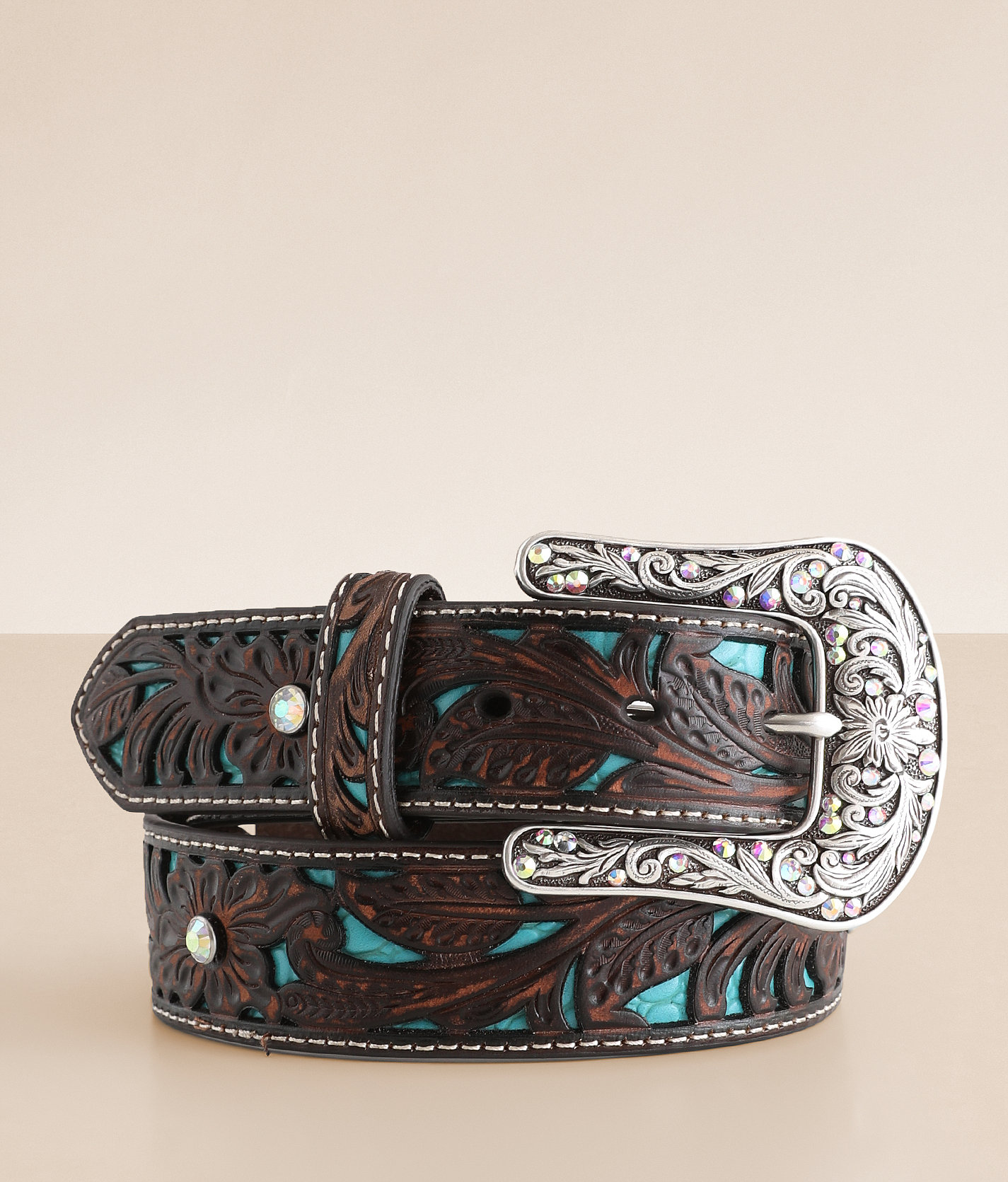 Ariat Embossed Turquoise Leather Belt - Women's Belts in Brown Turquoise