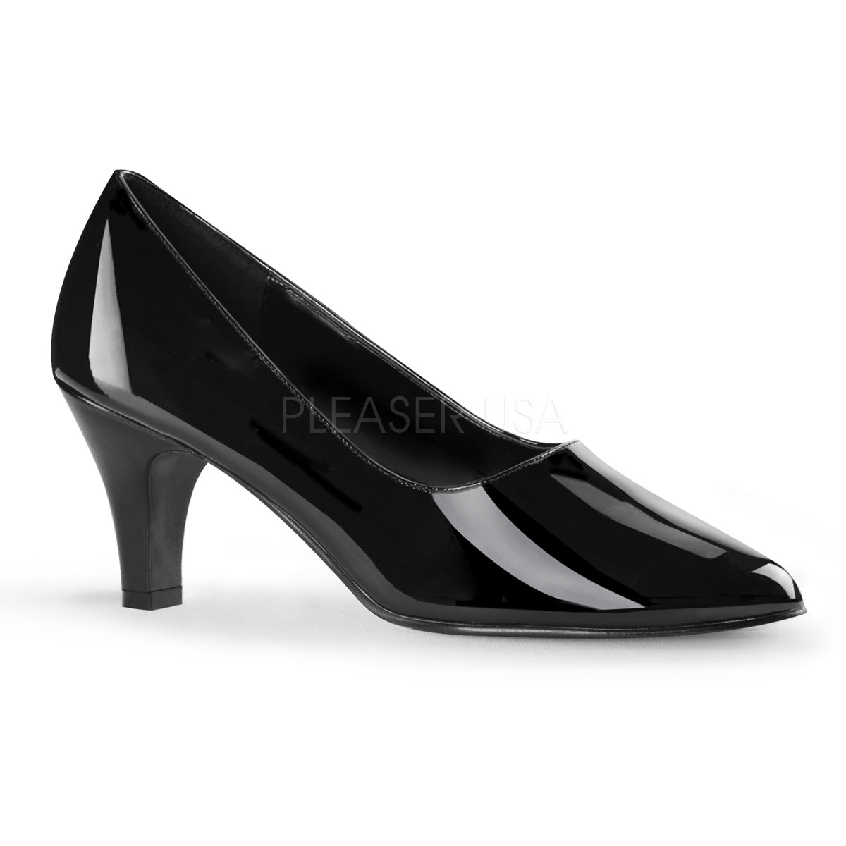3 Inch Heel Black Pat Plus Size Classic Pump Heel For Men | DIVINE-420