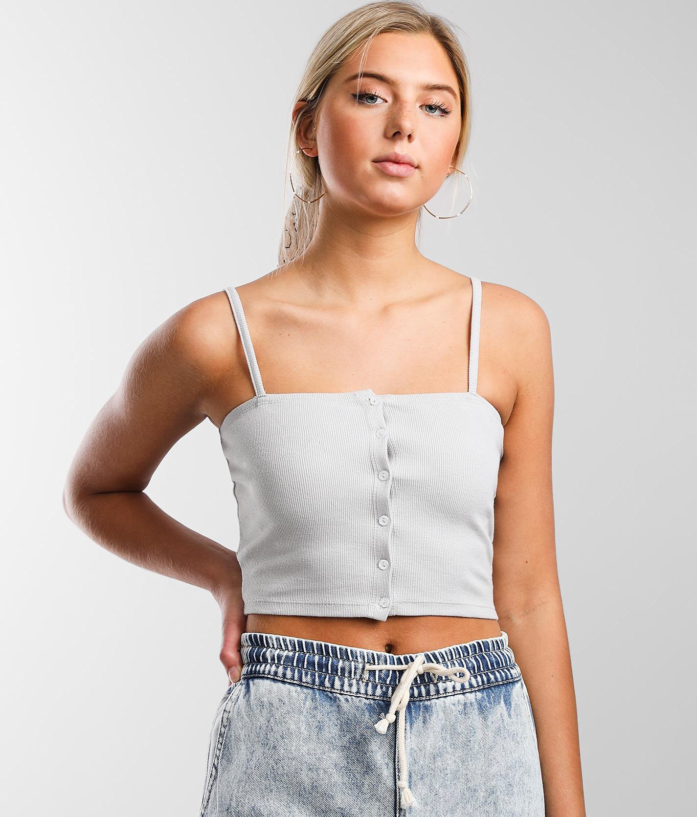 e61a33d65e81d58c21f47e8c195a172bv3.jpg FITZ + EDDI Button Down Cropped Tank Top - Women's Tank Tops in Pearl Blue