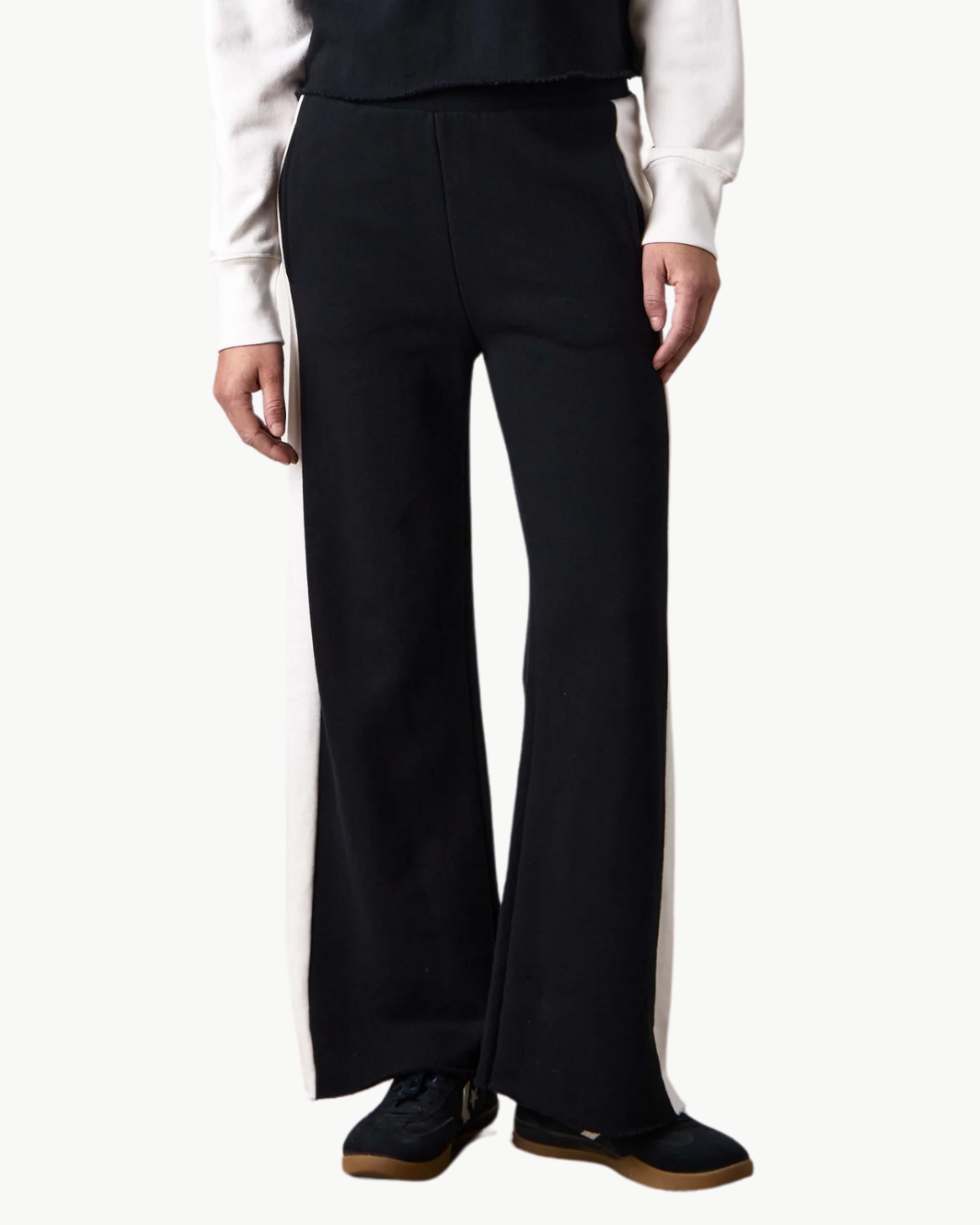 RILEY WIDE LEG TRACK PANTS IN BLACK/IVORY