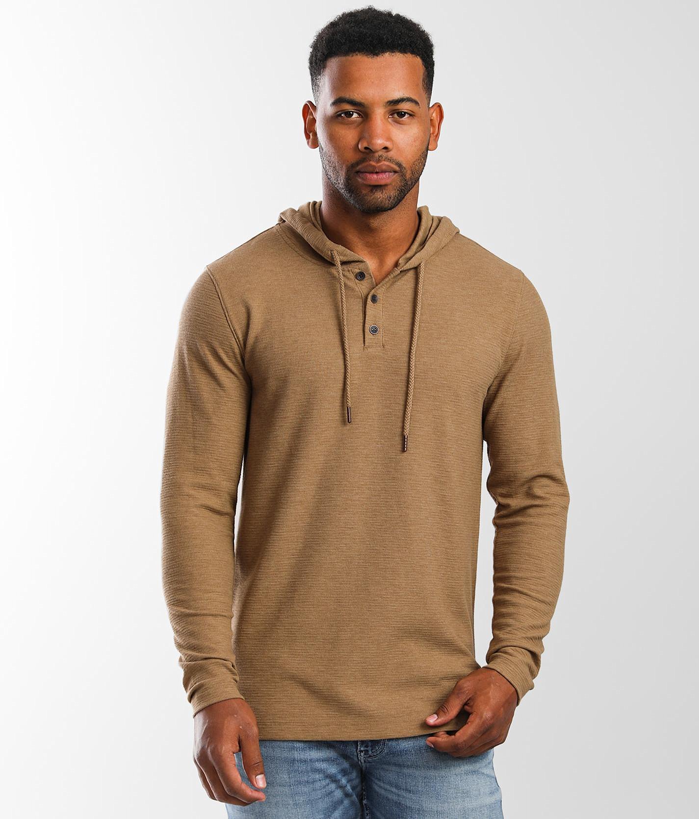 fc8891014a1e0455f272b04fc127d207v3.jpg Outpost Makers Textured Knit Henley Hoodie - Men's Sweatshirts in Cigar