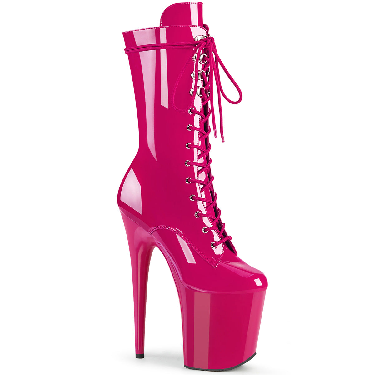 8 Inch Heel Hot Pink Patent Stripper Boots | Pleaser FLAMINGO-1050