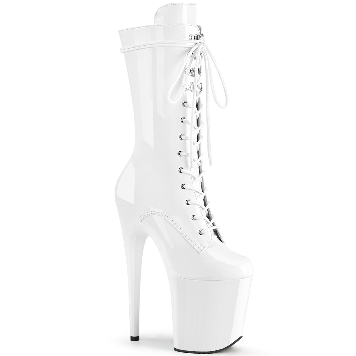 8 Inch Heel White Patent Stripper Boots | Pleaser FLAMINGO-1050