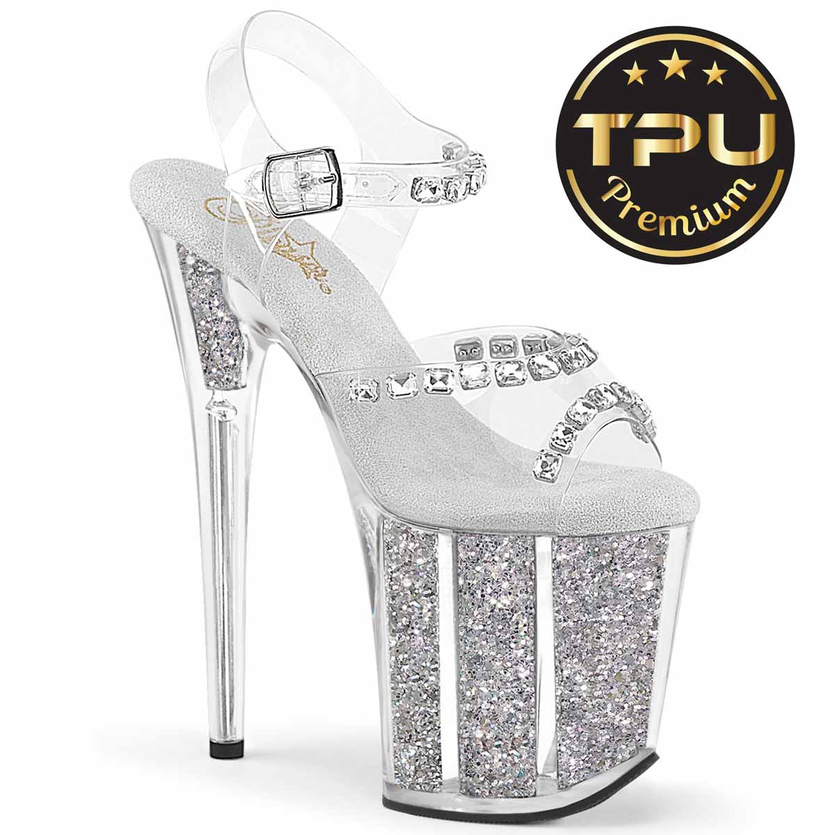 flamingo-808prem-stng-cs__58046.1744299370.jpg FLAMINGO-708PREM-STNG, 8" Ankle Strap Sandal with Crystal Rhinestones and Glitter Insert